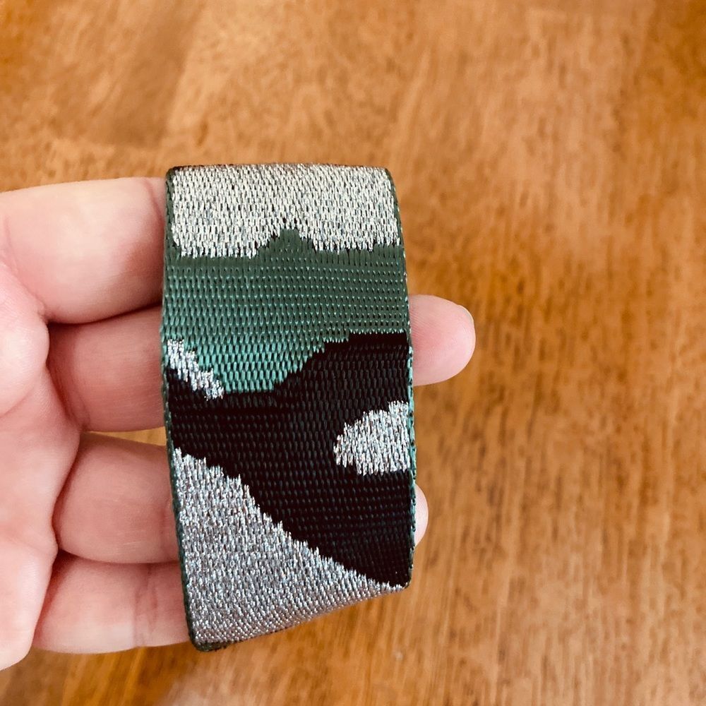Unique Artisan Woven Bracelet Emerald Green Silver Tribal Geometric Boho Chic - Picture 5 of 7